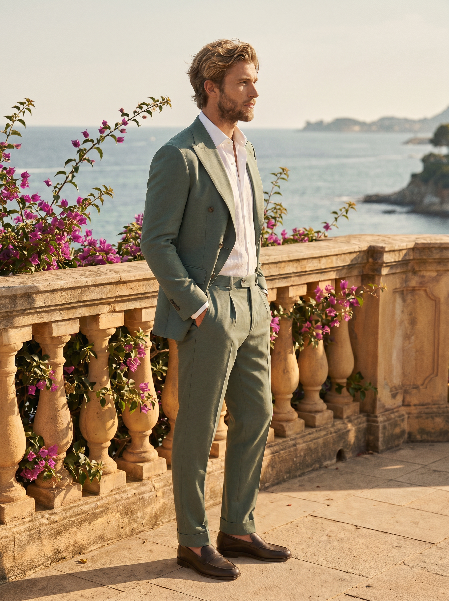 Eucalyptus Green Wool Double Breasted Suit — Custom Made to Measure - side view