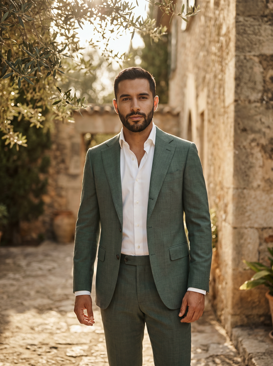 Eucalyptus Green Wool Groomsmen Suit — Custom Made to Measure - front view