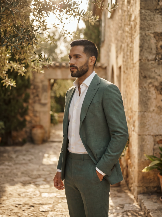 Eucalyptus Green Wool Groomsmen Suit — Custom Made to Measure - side view