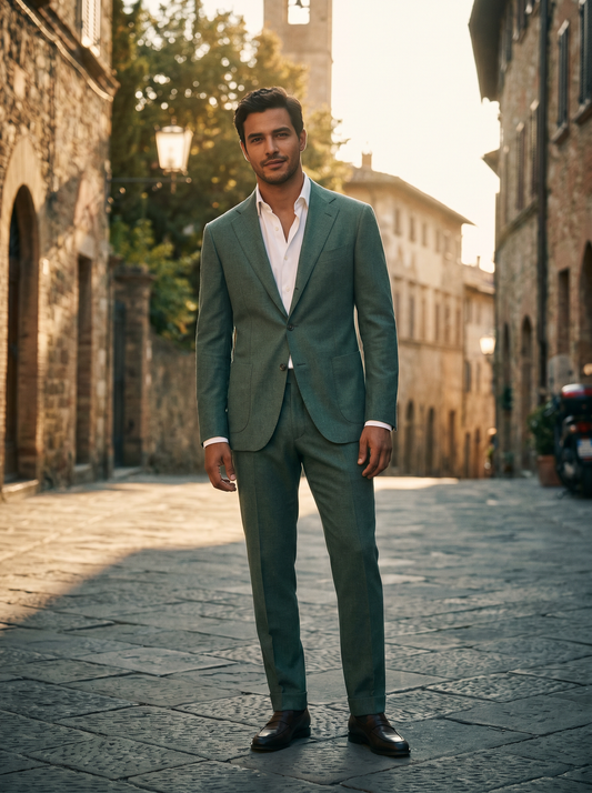 Eucalyptus Green Wool Suit — Custom Made to Measure - front view