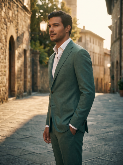 Eucalyptus Green Wool Suit — Custom Made to Measure - side view