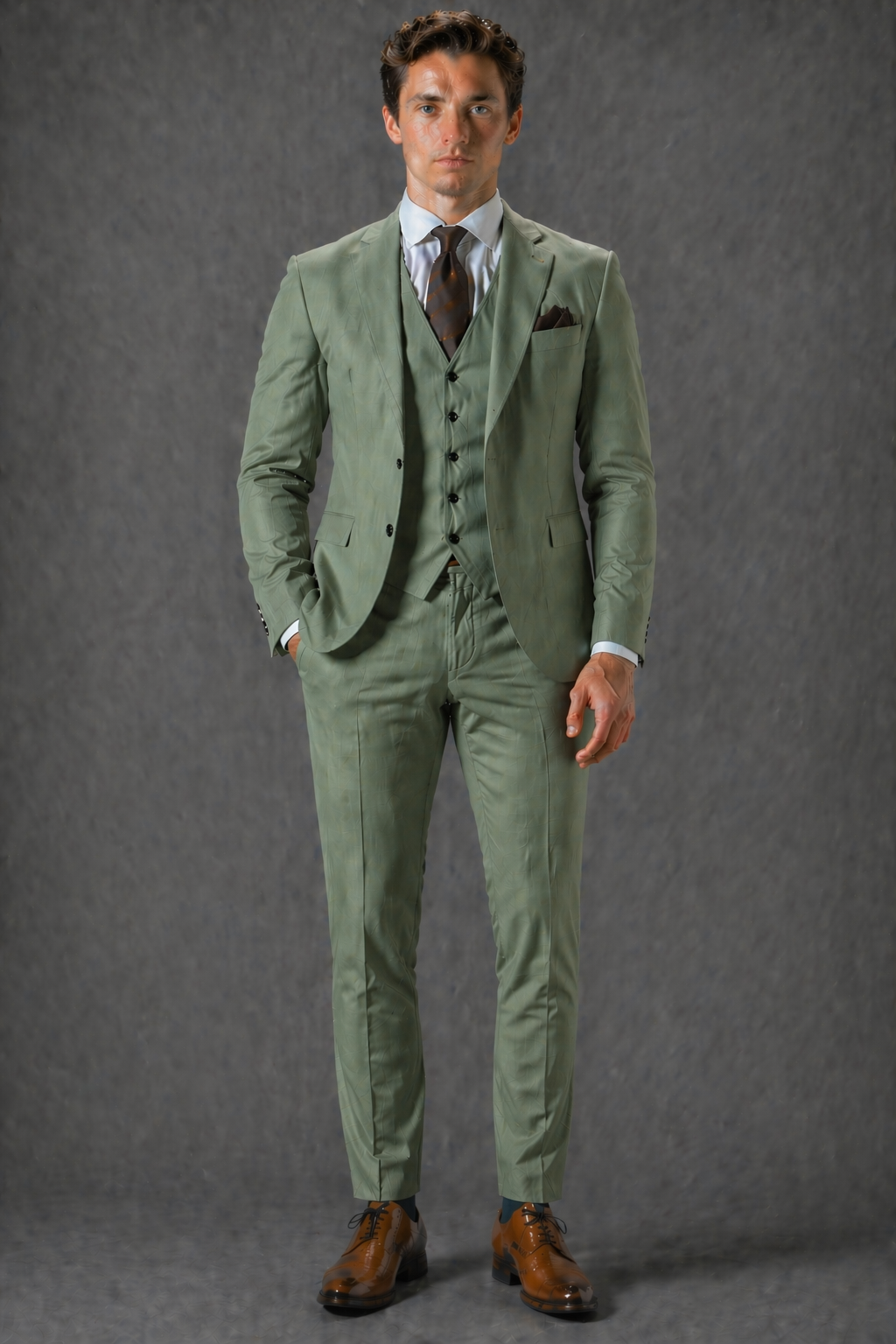 Eucalyptus Green Cotton Slim Fit Suit — Custom Made to Measure