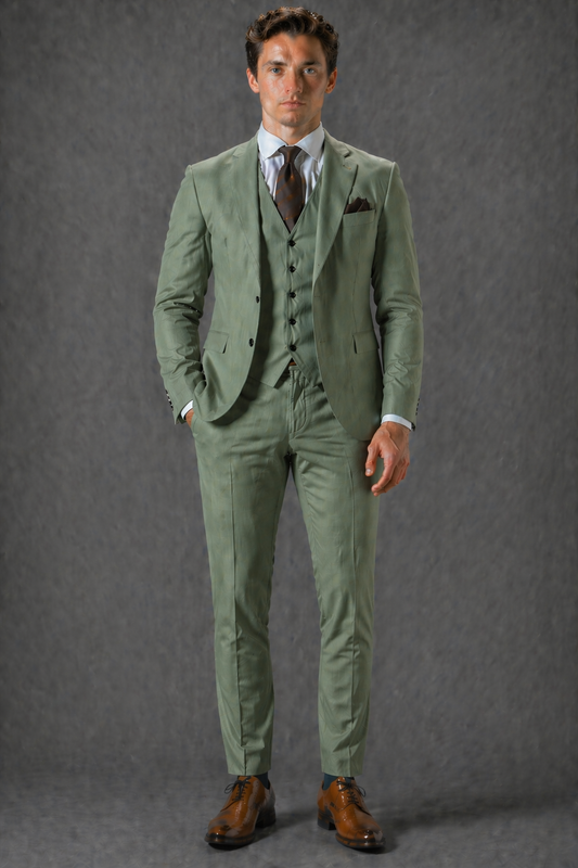 Eucalyptus Green Cotton Slim Fit Suit — Custom Made to Measure