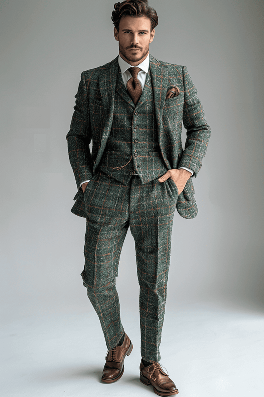 Eucalyptus Green Tweed Suit — Custom Made to Measure