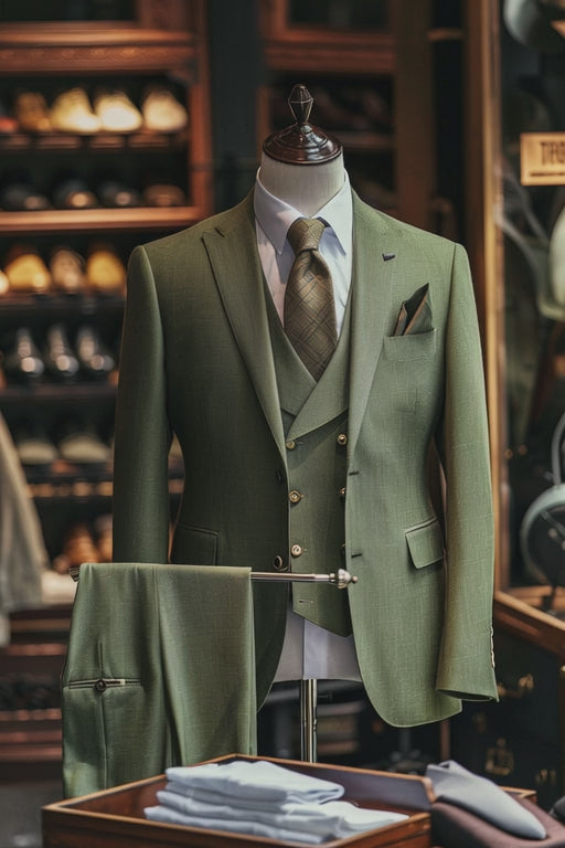 Khaki Green Linen Suit — custom made to measure men's suit by SuitedNoir