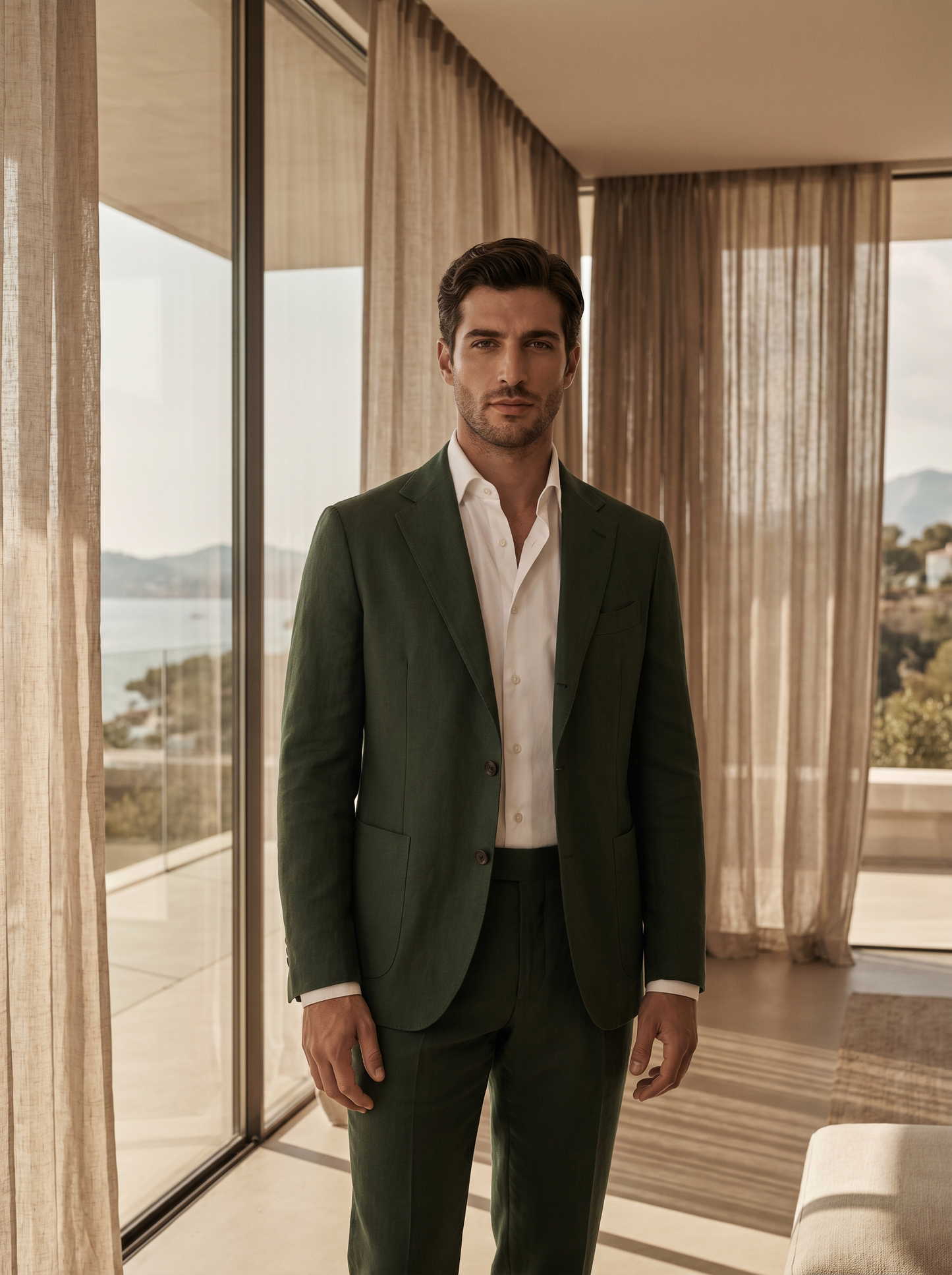 Forest Green Cotton Suit — Custom Made to Measure - front view