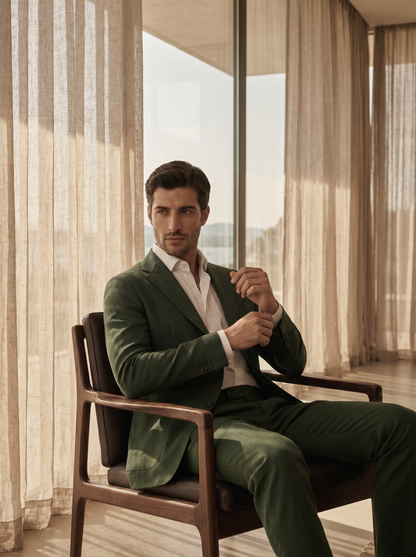 Forest Green Cotton Suit — Custom Made to Measure - seated view