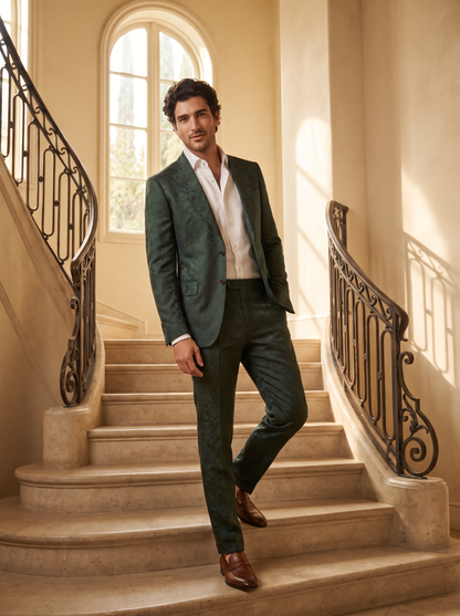 Forest Green Silk Blend Suit — Custom Made to Measure - front view