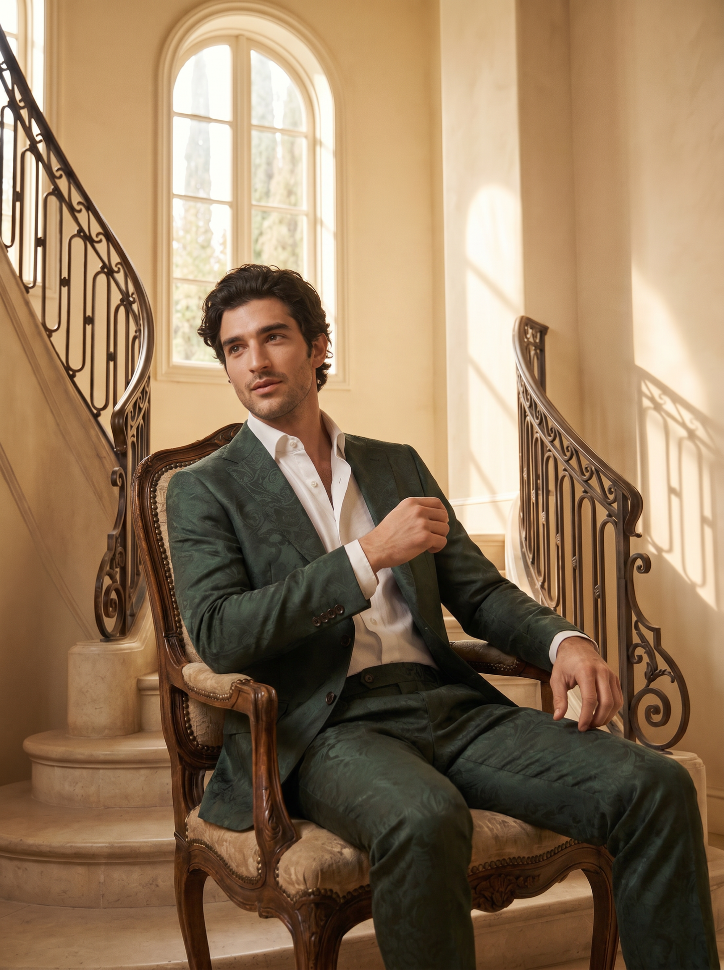 Forest Green Silk Blend Suit — Custom Made to Measure - seated view