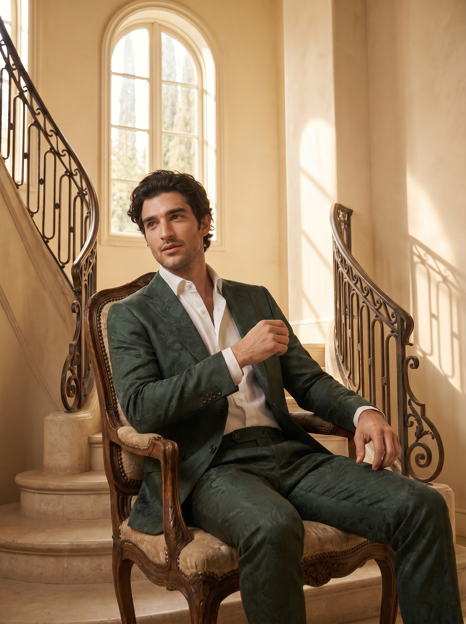 Forest Green Silk Blend Suit — Custom Made to Measure - seated view
