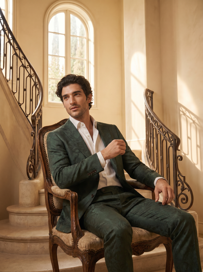 Forest Green Silk Blend Suit — Custom Made to Measure - seated view