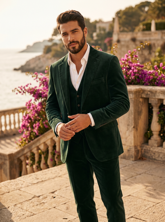 Forest Green Velvet 3-Piece Suit — Custom Made to Measure - front view