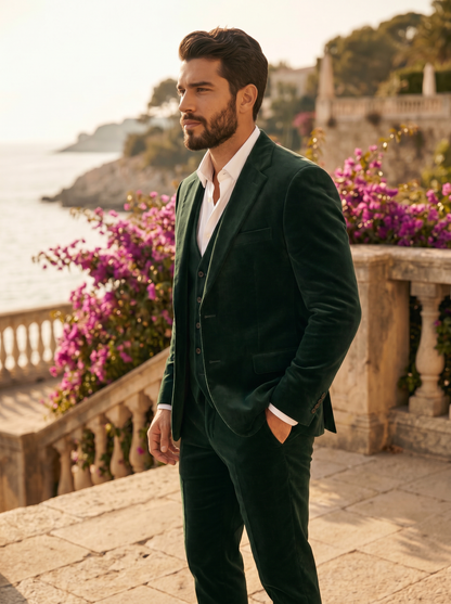 Forest Green Velvet 3-Piece Suit — Custom Made to Measure - side view