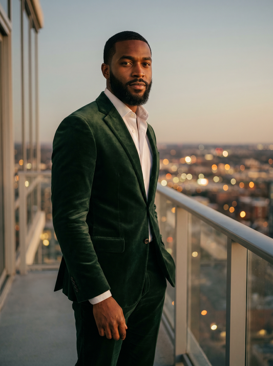 Forest Green Velvet Groomsmen Suit — Custom Made to Measure - front view