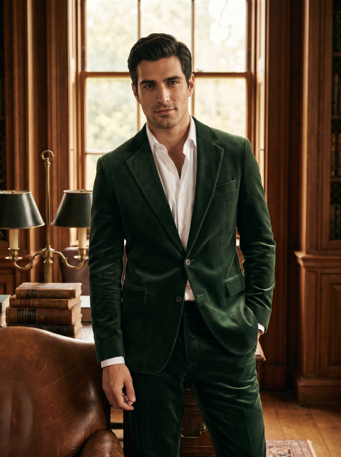 Forest Green Velvet Suit — Custom Made to Measure - front view
