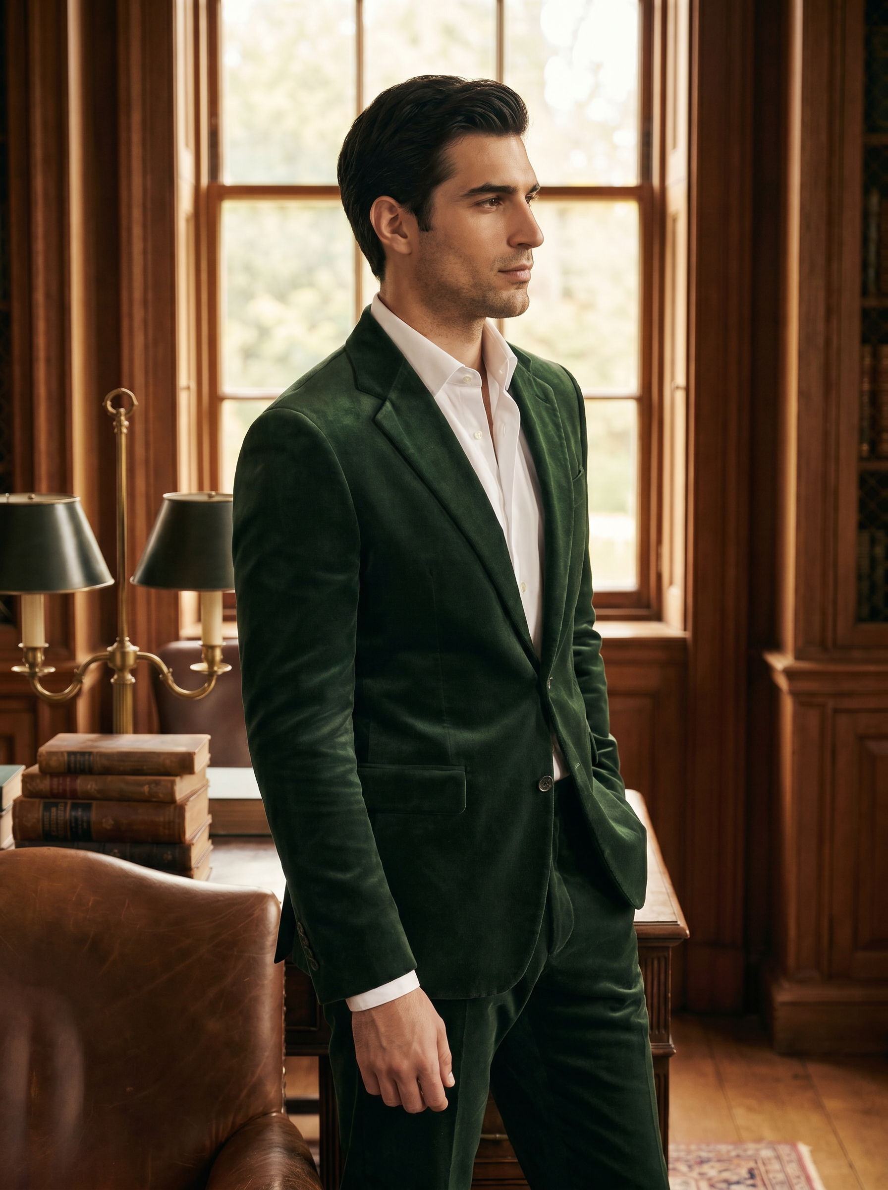 Forest Green Velvet Suit — Custom Made to Measure - side view