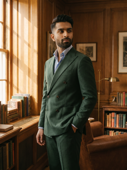 Forest Green Wool Double Breasted Suit — Custom Made to Measure - side view