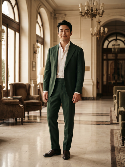 Forest Green Wool Groomsmen Suit — Custom Made to Measure - front view