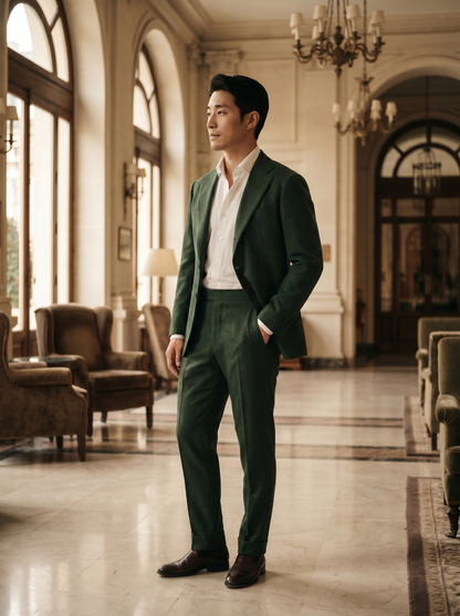 Forest Green Wool Groomsmen Suit — Custom Made to Measure - side view