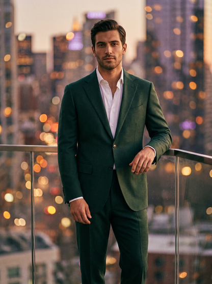 Forest Green Wool Suit — Custom Made to Measure - front view