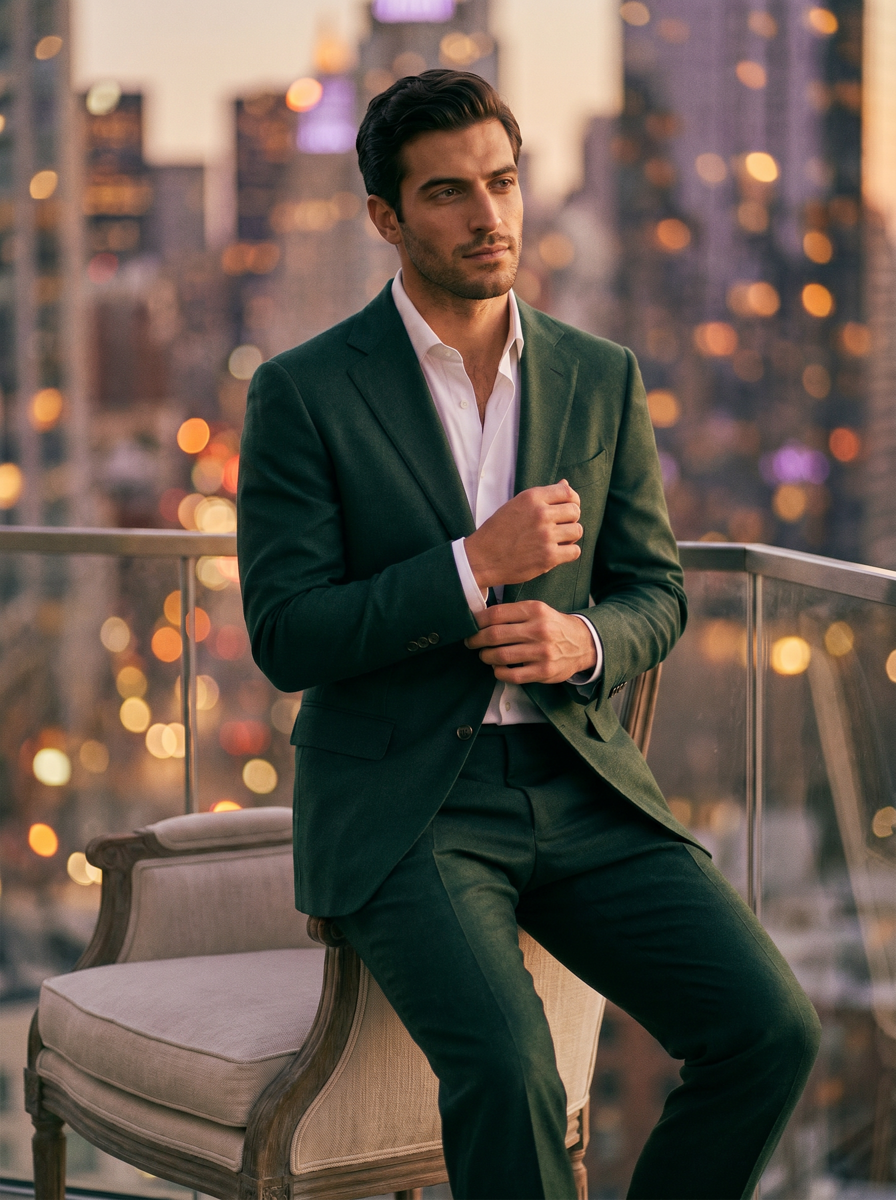 Forest Green Wool Suit — Custom Made to Measure - seated view