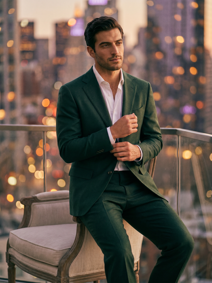 Forest Green Wool Suit — Custom Made to Measure - seated view