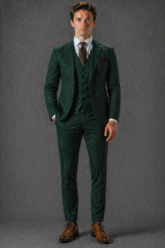 Forest Green Cotton Slim Fit Suit — Custom Made to Measure