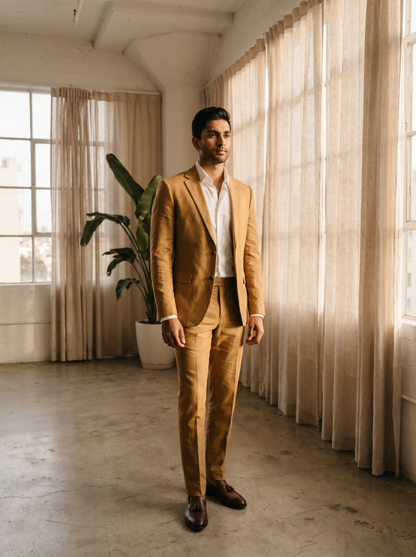 Gold Cotton Groomsmen Suit — Custom Made to Measure - front view