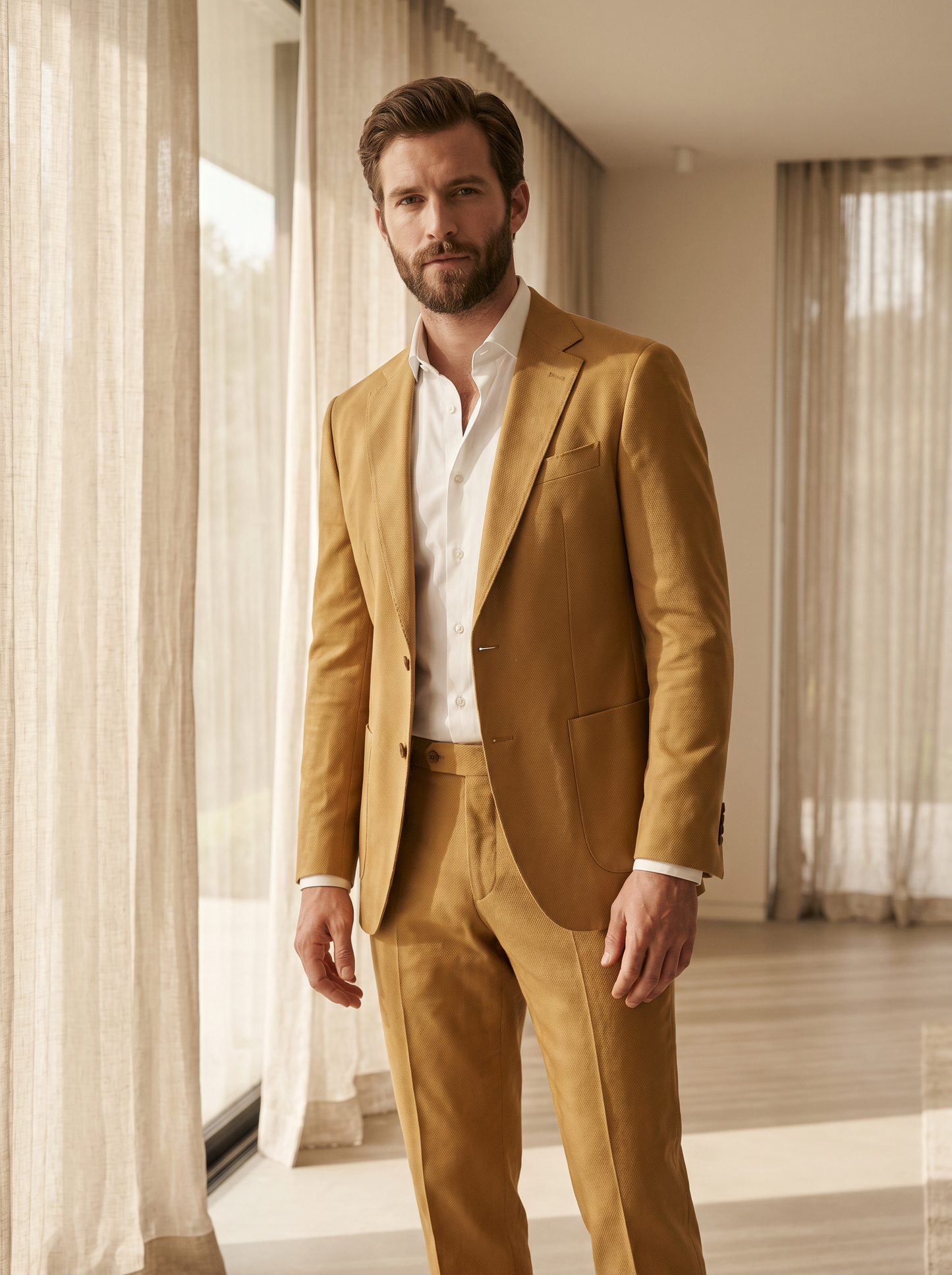 Gold Cotton Suit — Custom Made to Measure - front view