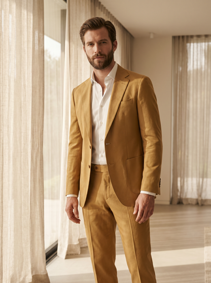 Gold Cotton Suit — Custom Made to Measure - front view
