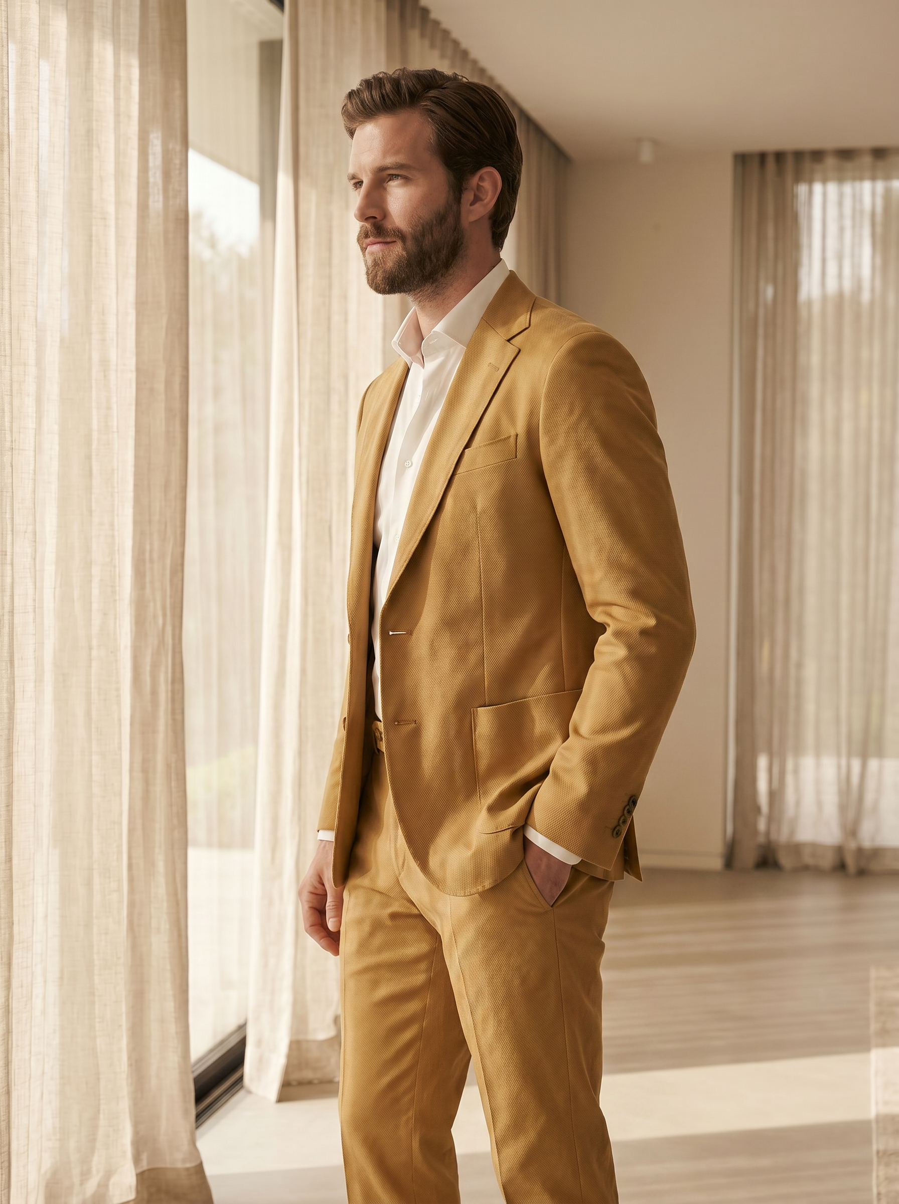 Gold Cotton Suit — Custom Made to Measure - side view