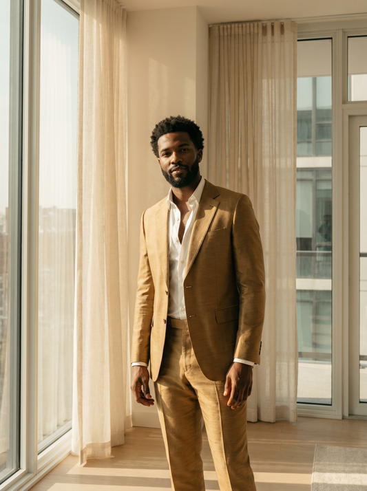 Gold Silk Blend Suit — Custom Made to Measure - front view