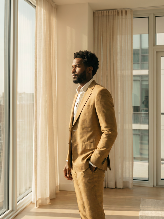 Gold Silk Blend Suit — Custom Made to Measure - side view