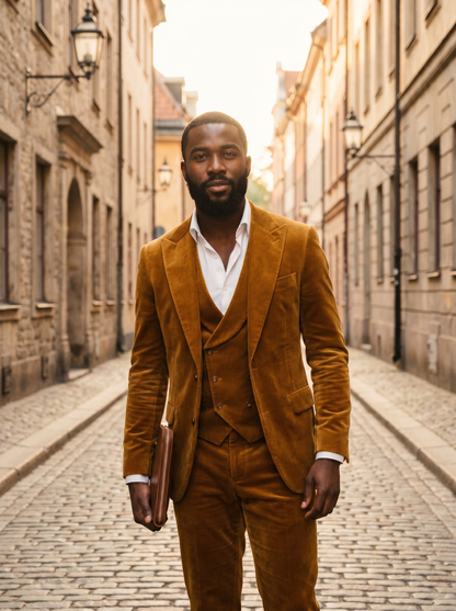 Gold Velvet 3-Piece Suit — Custom Made to Measure - front view
