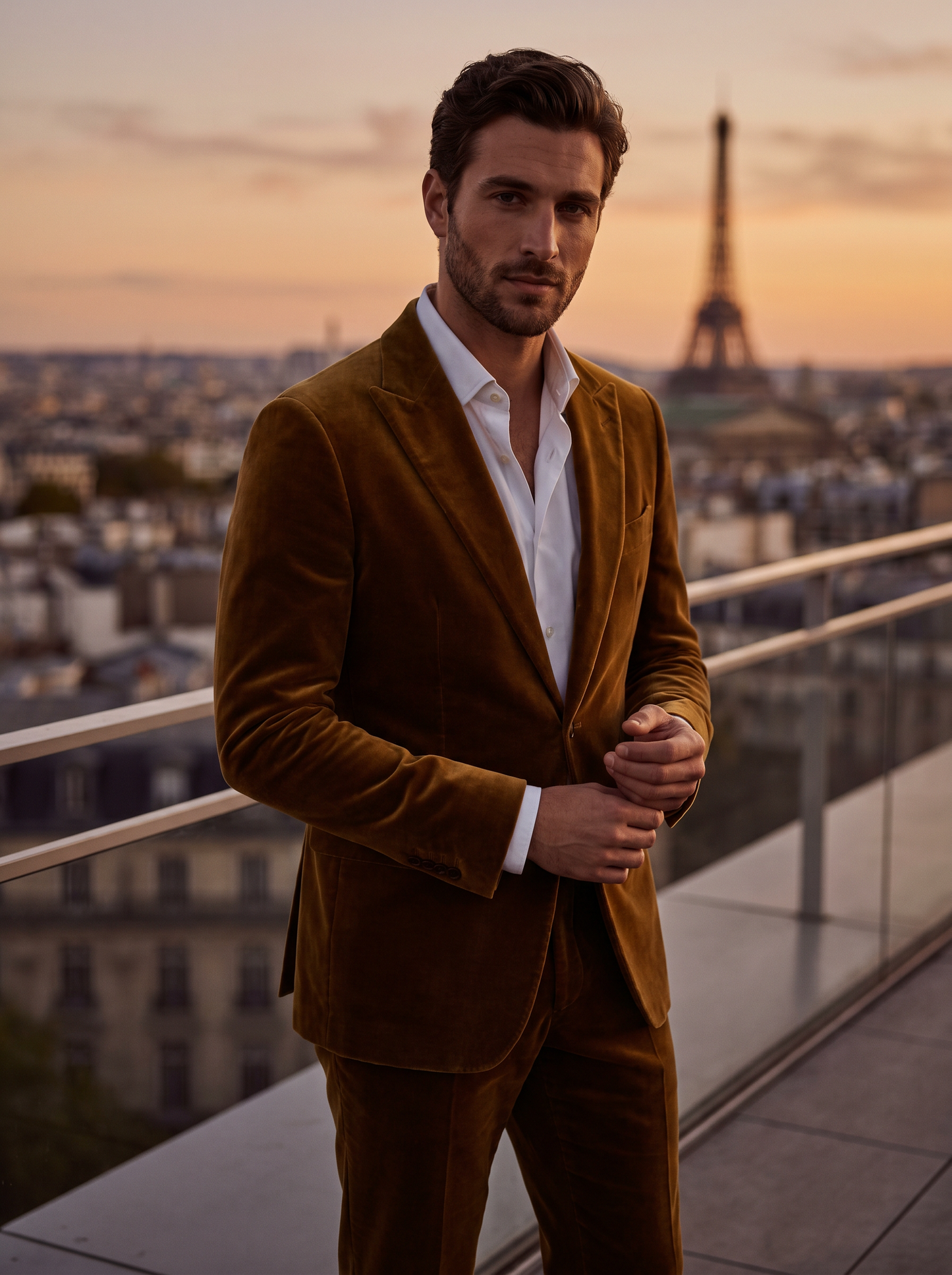 Gold Velvet Groomsmen Suit — Custom Made to Measure - front view