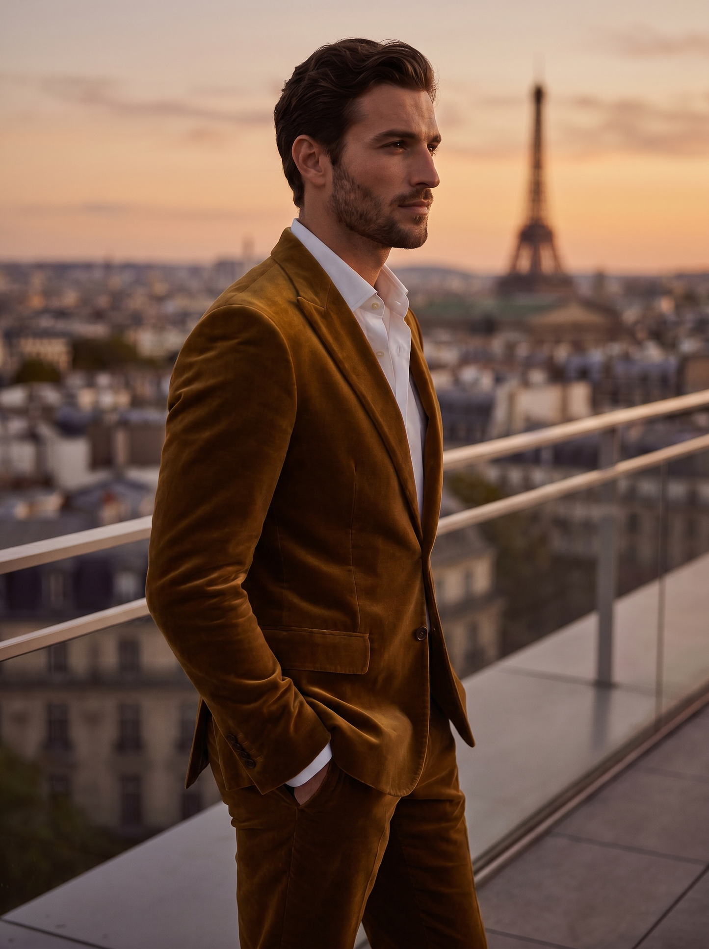 Gold Velvet Groomsmen Suit — Custom Made to Measure - side view