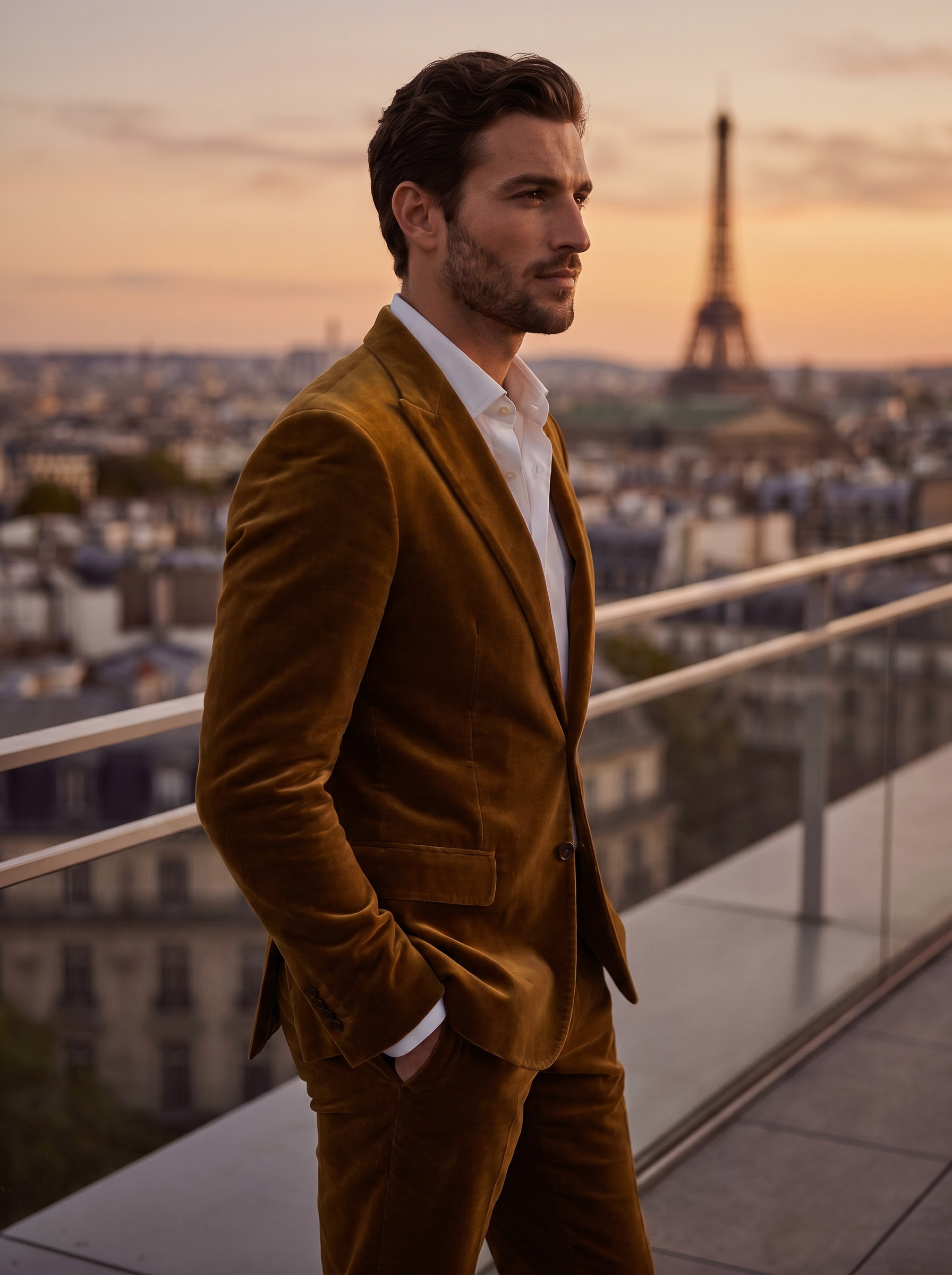 Gold Velvet Groomsmen Suit — Custom Made to Measure - side view