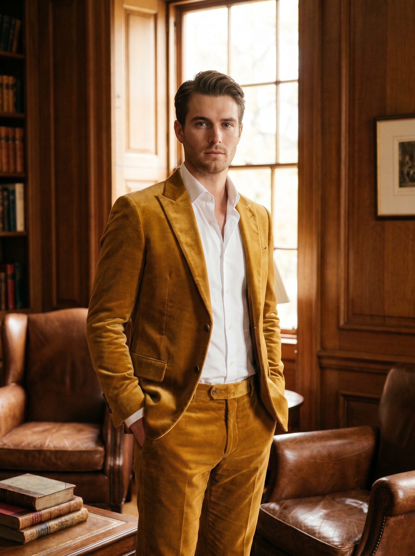 Gold Velvet Suit — Custom Made to Measure - front view