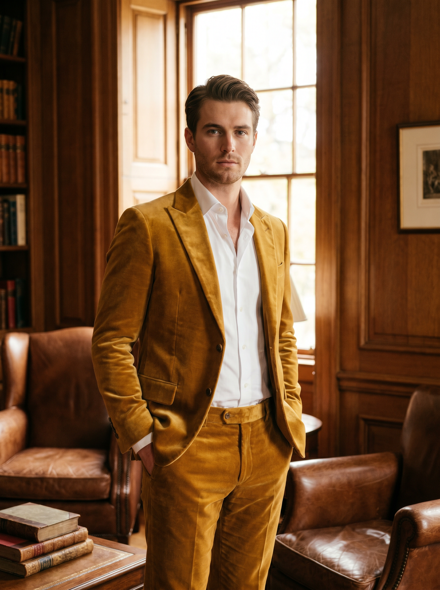 Gold Velvet Suit — Custom Made to Measure - front view