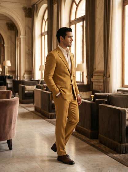 Gold Wool Groomsmen Suit — Custom Made to Measure - side view