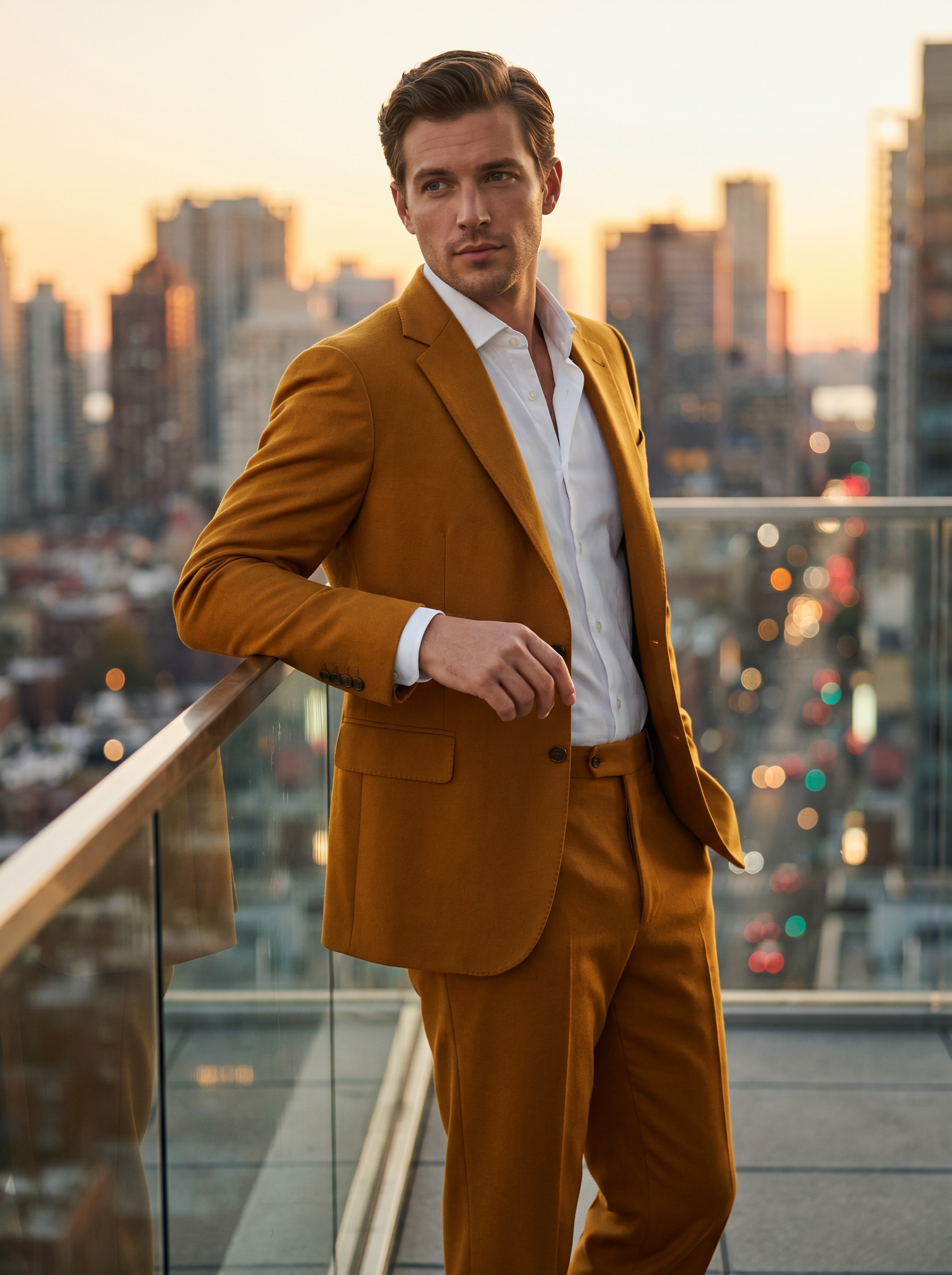 Gold Wool Suit — Custom Made to Measure - front view