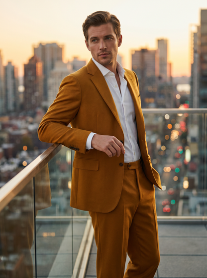 Gold Wool Suit — Custom Made to Measure - front view