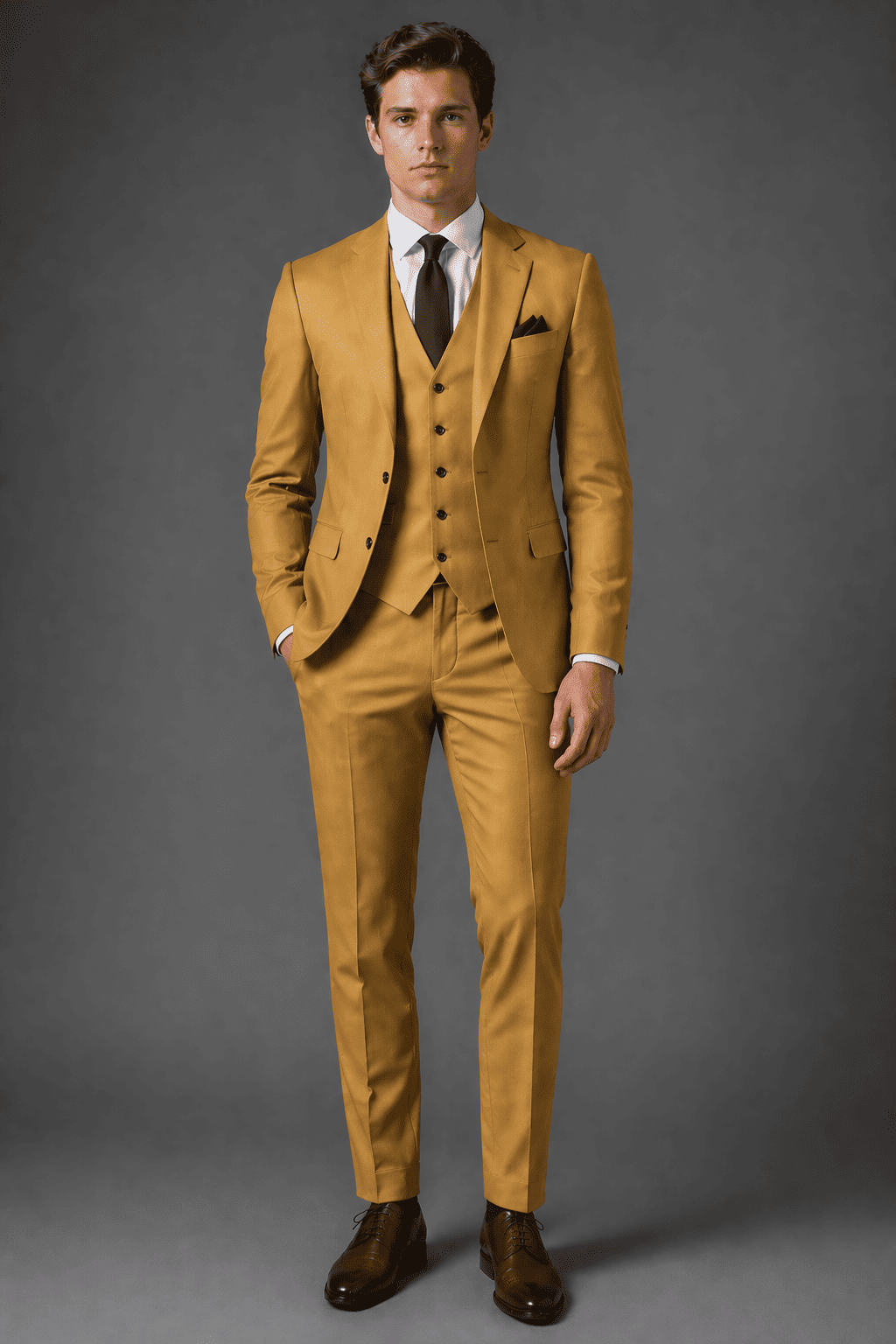 Gold Cotton Slim Fit Suit — Custom Made to Measure