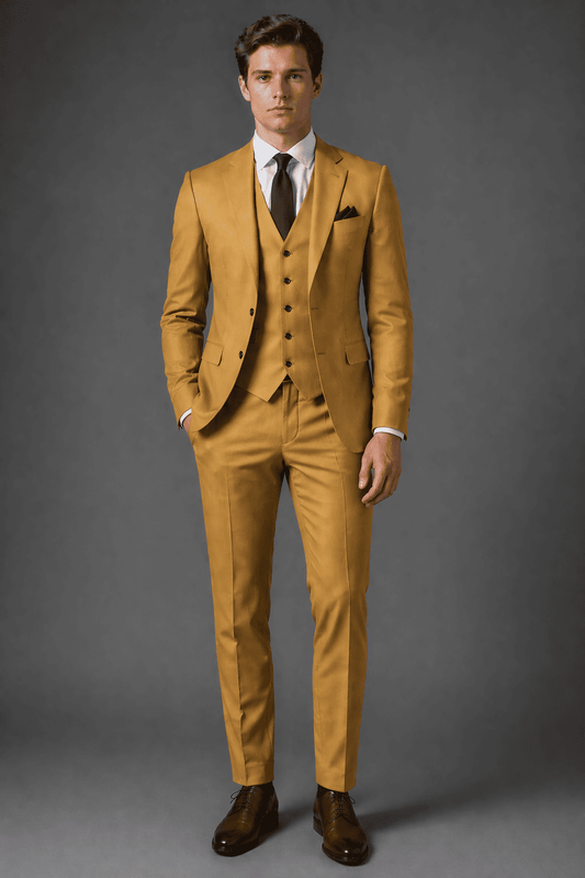 Gold Cotton Slim Fit Suit — Custom Made to Measure