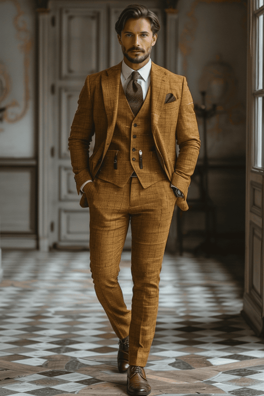 Gold Linen Graduation Suit — Custom Made to Measure