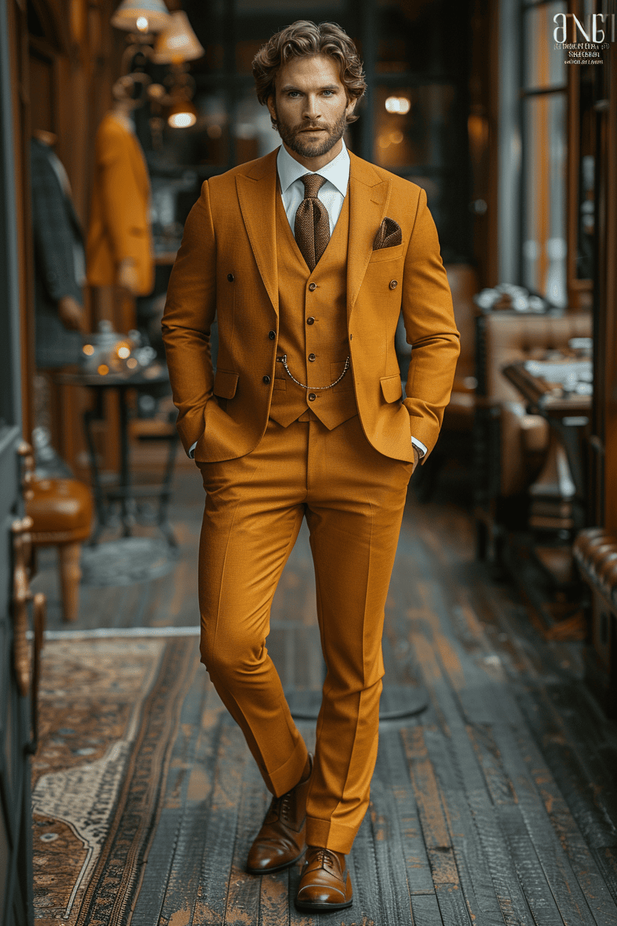 Gold Silk Blend Cocktail Party Suit — Custom Made to Measure