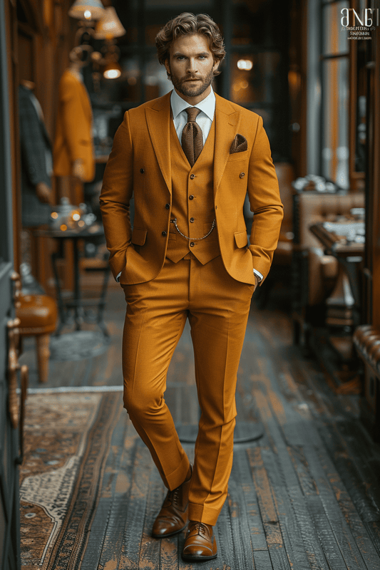 Gold Silk Blend Cocktail Party Suit — Custom Made to Measure