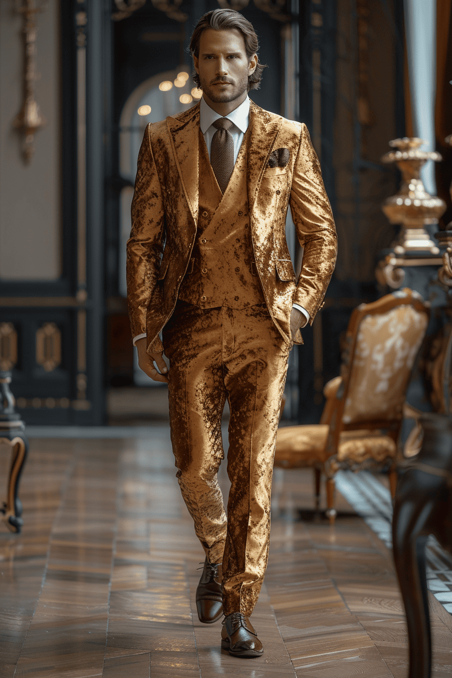Gold Velvet Cocktail Party Suit — Custom Made to Measure