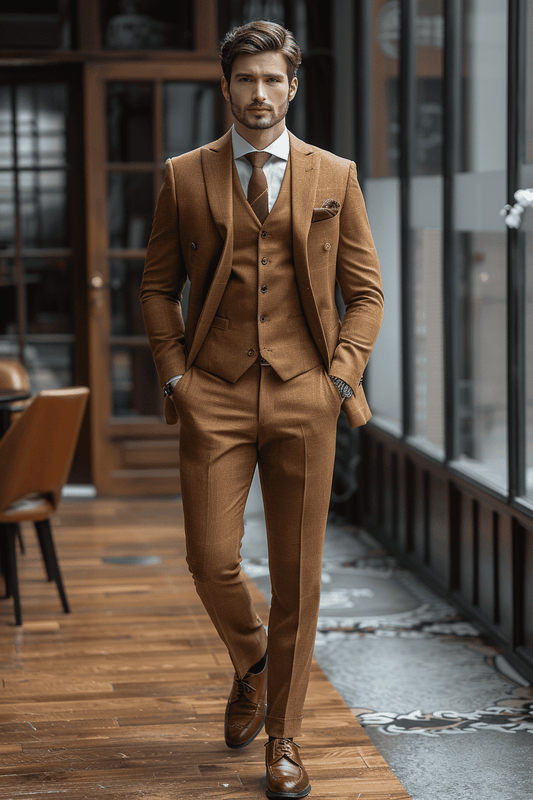 Gold Wool Cocktail Party Suit — Custom Made to Measure