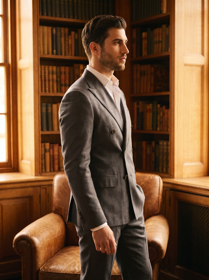 Graphite Gray Cotton Double Breasted Suit — Custom Made to Measure - side view
